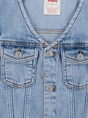 Levi's® Blue Denim Waistcoat 100% Cotton Romper With Floral Embroidery - Image 3 of 5