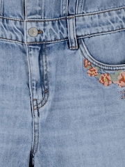 Levi's® Blue Denim Waistcoat 100% Cotton Romper With Floral Embroidery - Image 4 of 5