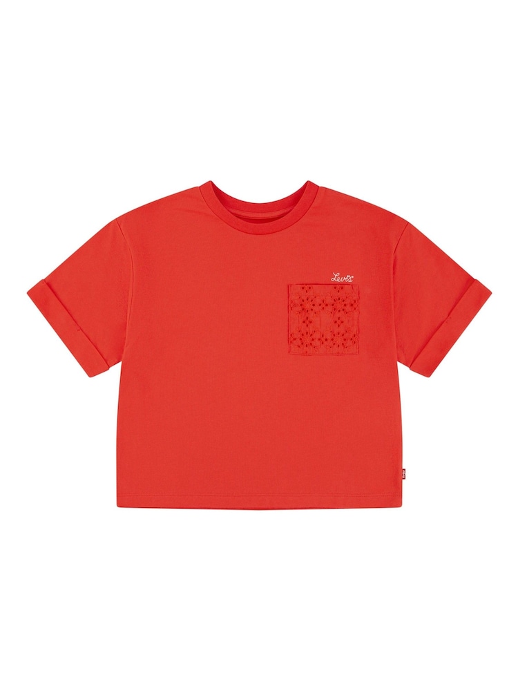 Levi's® Red Cropped Meet & Greet Roll Cuff Logo T-Shirt - Image 1 of 4