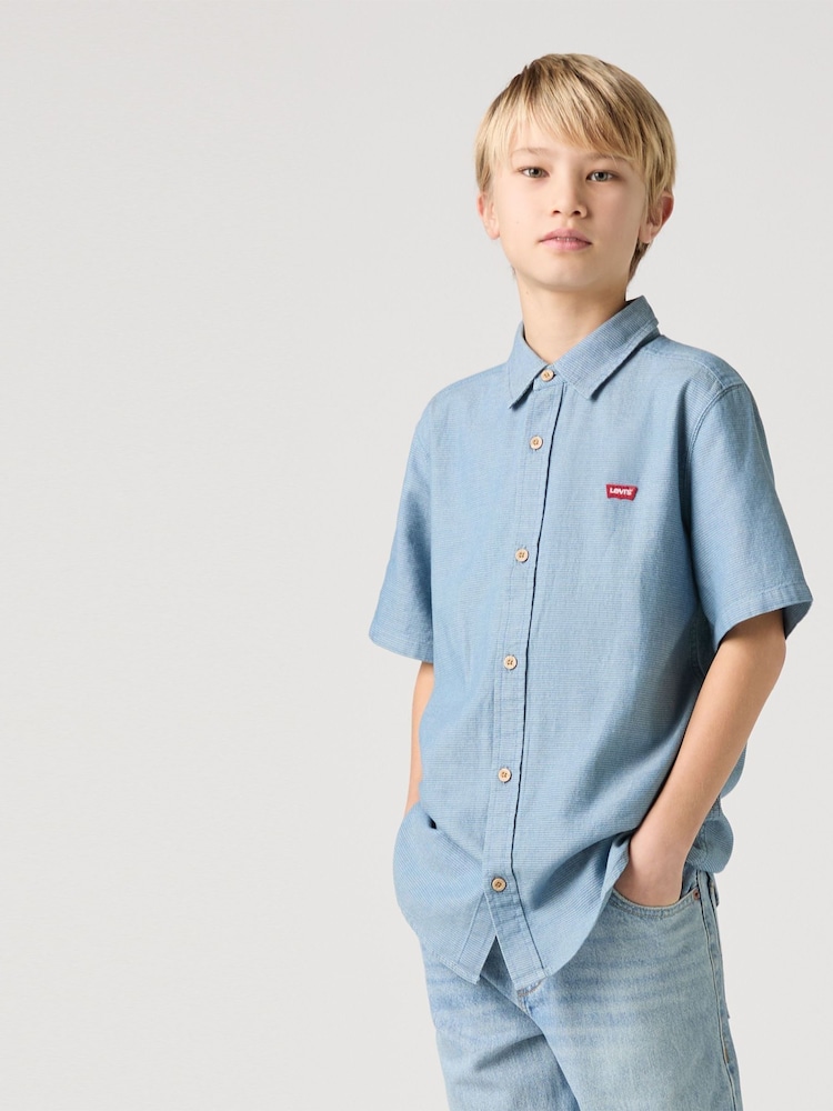 Levi's® Blue Textured Woven 100% Cotton Logo Shirt - Image 1 of 9