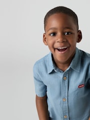 Levi's® Blue Textured Woven 100% Cotton Logo Shirt - Image 2 of 9