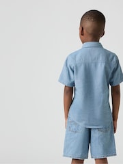 Levi's® Blue Textured Woven 100% Cotton Logo Shirt - Image 3 of 9