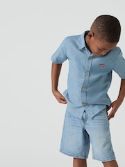 Levi's® Blue Textured Woven 100% Cotton Logo Shirt - Image 4 of 9