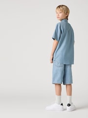 Levi's® Blue Textured Woven 100% Cotton Logo Shirt - Image 5 of 9