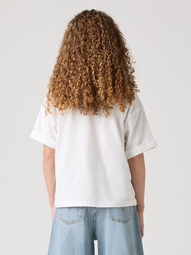 Levi's® White Cropped Meet & Greet Roll Cuff Logo T-Shirt - Image 2 of 8 Levi's® White Cropped Meet & Greet Roll Cuff Logo T-Shirt - Image 2 of 8