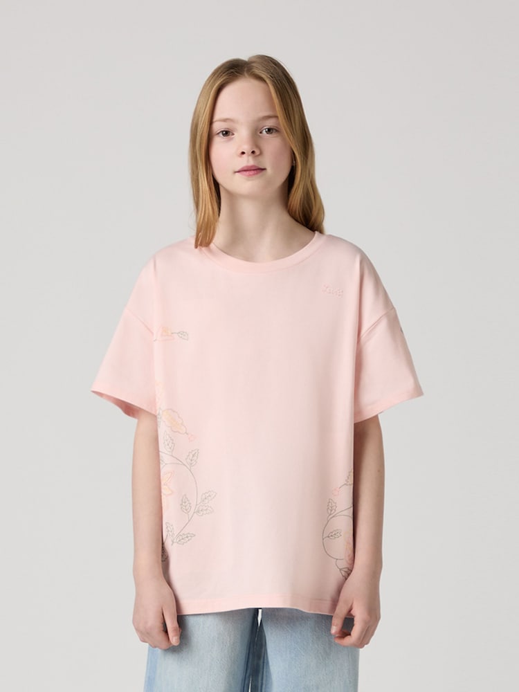 Levi's® Pink Oversized Floral Embroidery Logo T-Shirt - Image 1 of 7