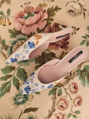 Bone Tabitha Simmons x Next Willow Embroidery Bow Detail Kitten Mules - Image 2 of 10