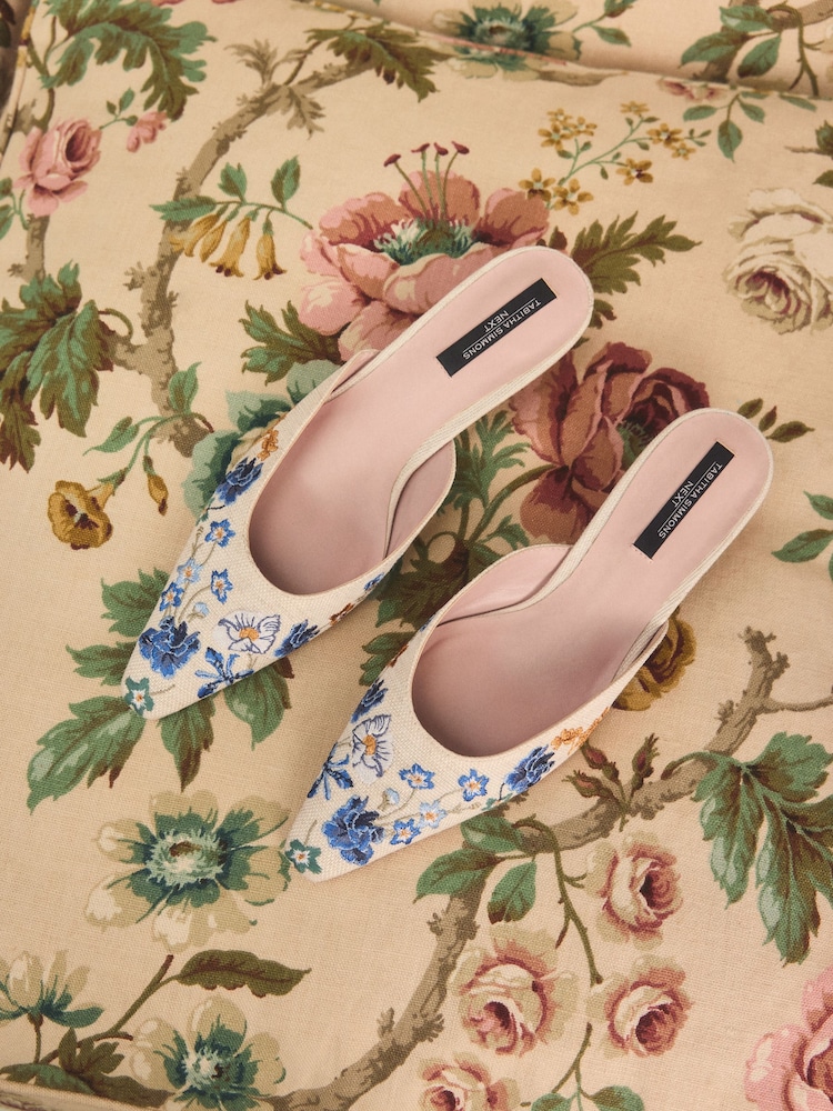 Bone Tabitha Simmons x Next Willow Embroidery Bow Detail Kitten Mules - Image 3 of 10
