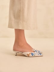 Bone Tabitha Simmons x Next Willow Embroidery Bow Detail Kitten Mules - Image 4 of 10