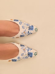 Bone Tabitha Simmons x Next Willow Embroidery Bow Detail Kitten Mules - Image 5 of 10