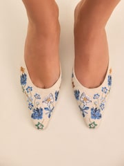 Bone Tabitha Simmons x Next Willow Embroidery Bow Detail Kitten Mules - Image 6 of 10
