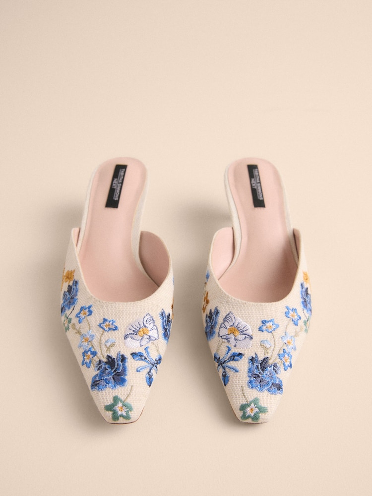 Bone Tabitha Simmons x Next Willow Embroidery Bow Detail Kitten Mules - Image 7 of 10