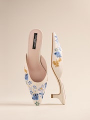 Bone Tabitha Simmons x Next Willow Embroidery Bow Detail Kitten Mules - Image 8 of 10