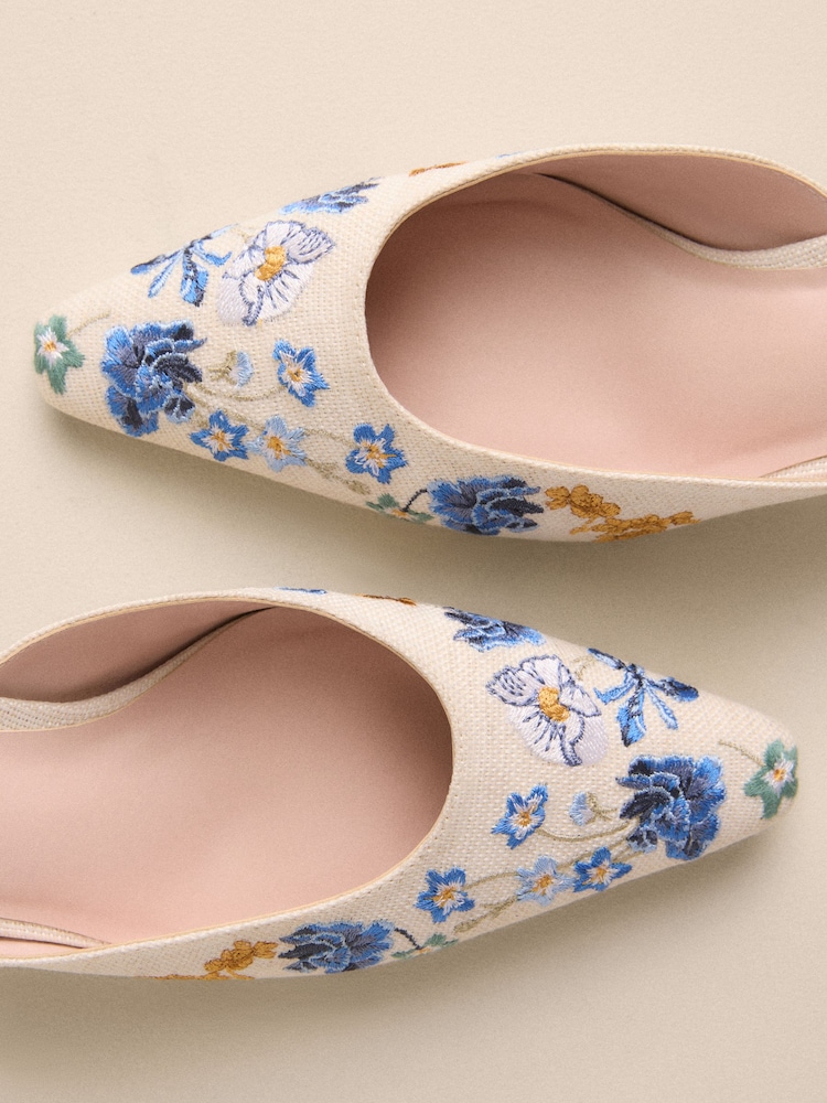 Bone Tabitha Simmons x Next Willow Embroidery Bow Detail Kitten Mules - Image 9 of 10