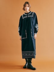 Albaray Blue Embroidered 100% Cotton Dress - Image 1 of 6