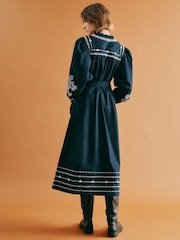 Albaray Blue Embroidered 100% Cotton Dress - Image 2 of 6