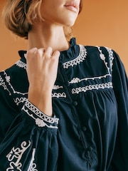 Albaray Blue Embroidered 100% Cotton Dress - Image 4 of 6