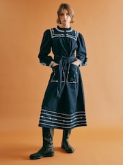 Albaray Blue Embroidered 100% Cotton Dress - Image 5 of 6