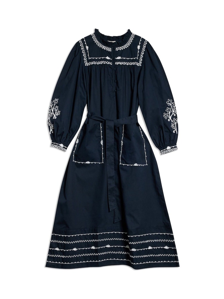 Albaray Blue Embroidered 100% Cotton Dress - Image 6 of 6