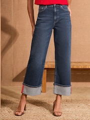 Love & Roses Mid Wash Blue Turn Up Wide Leg Ankle Grazer Jeans - Image 1 of 4
