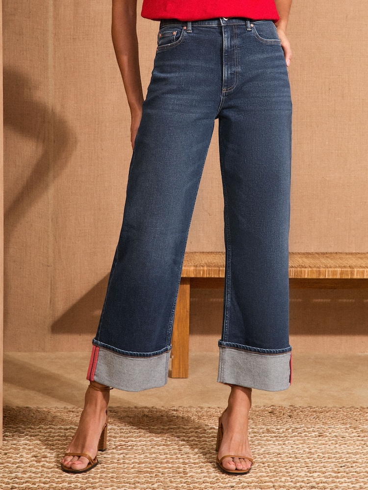 Love & Roses Mid Wash Blue Turn Up Wide Leg Ankle Grazer Jeans - Image 1 of 4