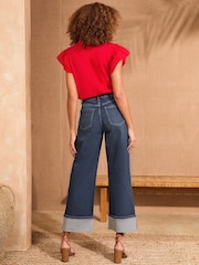 Love & Roses Mid Wash Blue Turn Up Wide Leg Ankle Grazer Jeans - Image 4 of 4