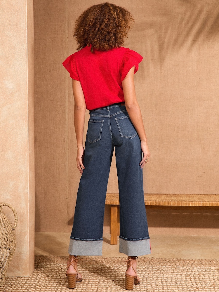 Love & Roses Mid Wash Blue Turn Up Wide Leg Ankle Grazer Jeans - Image 4 of 4