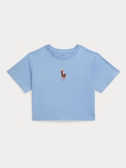 Polo Ralph Lauren Blue Girls Pony Logo Cropped T-Shirt - Image 1 of 2