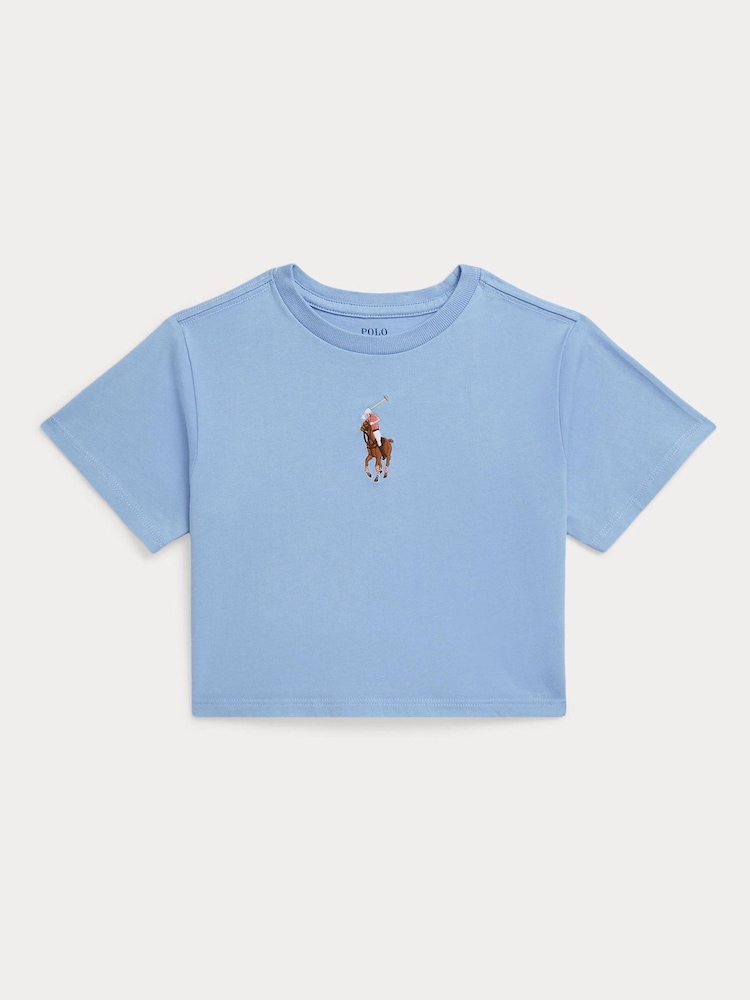 Polo Ralph Lauren Blue Girls Pony Logo Cropped T-Shirt - Image 1 of 2