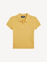 Polo Ralph Lauren Yellow Girls 100% Cotton Cable Knit Polo Jumper - Image 1 of 2
