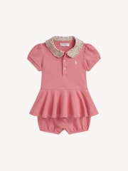 Polo Ralph Lauren Pink Stretch Mesh Peplum Rompersuit - Image 1 of 2
