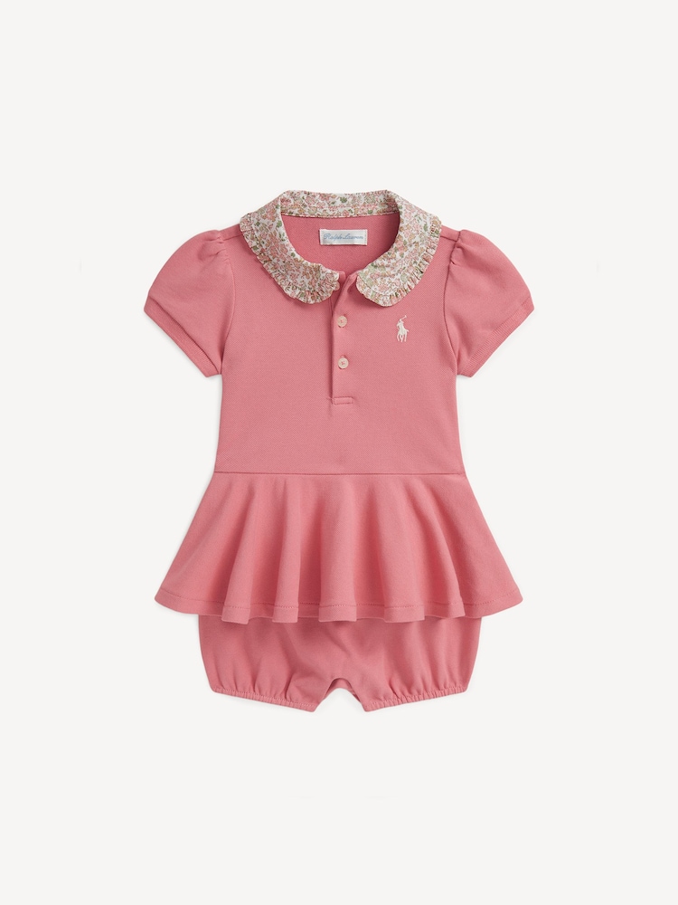 Polo Ralph Lauren Pink Stretch Mesh Peplum Rompersuit - Image 1 of 2