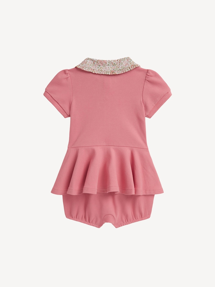 Polo Ralph Lauren Pink Stretch Mesh Peplum Rompersuit - Image 2 of 2