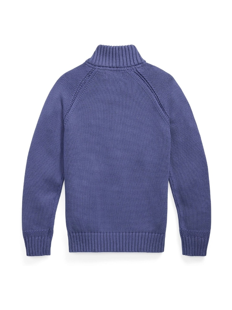 Polo Ralph Lauren Blue Boys Zip Through Knit Jumper - Image 2 of 2