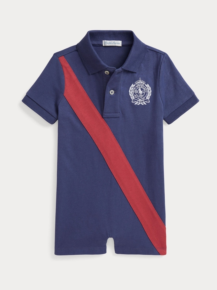 Polo Ralph Lauren Blue Jersey Short Sleeve Rompersuit - Image 1 of 2