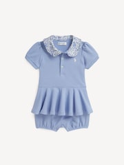Polo Ralph Lauren Blue Stretch Mesh Peplum Rompersuit - Image 1 of 2