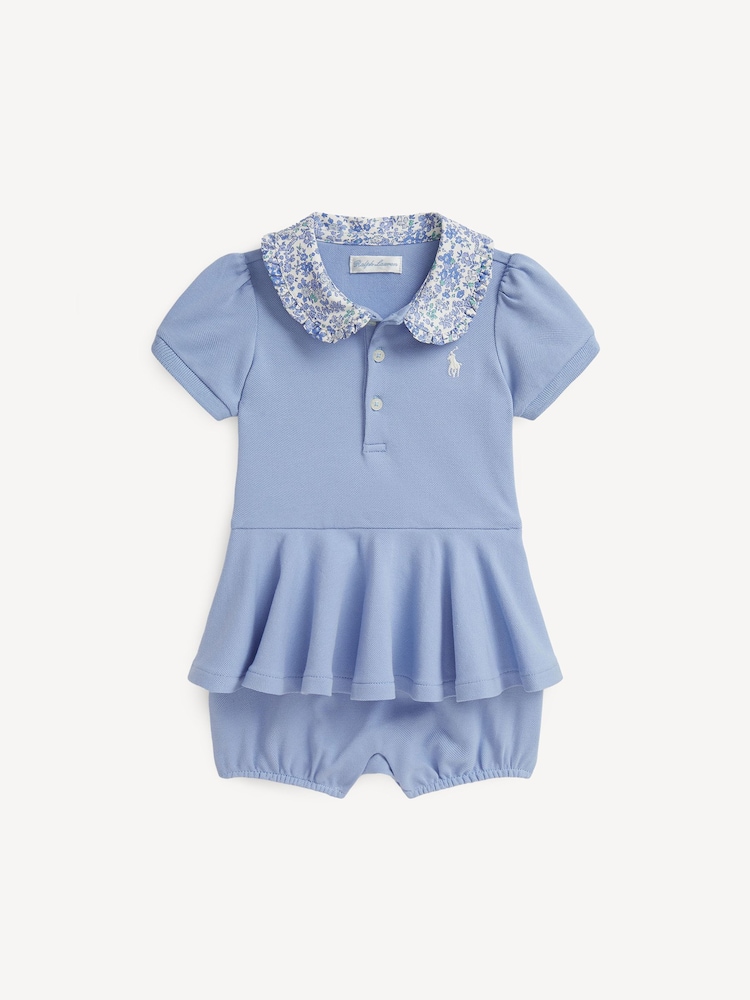 Polo Ralph Lauren Blue Stretch Mesh Peplum Rompersuit - Image 1 of 2