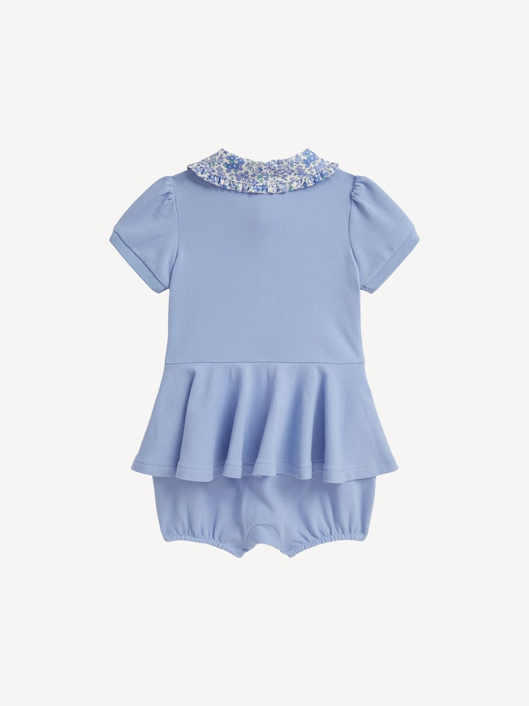 Polo Ralph Lauren Blue Baby Pique Peplum Rompersuit - Image 2 of 2 Polo Ralph Lauren Blue Baby Pique Peplum Rompersuit - Image 2 of 2