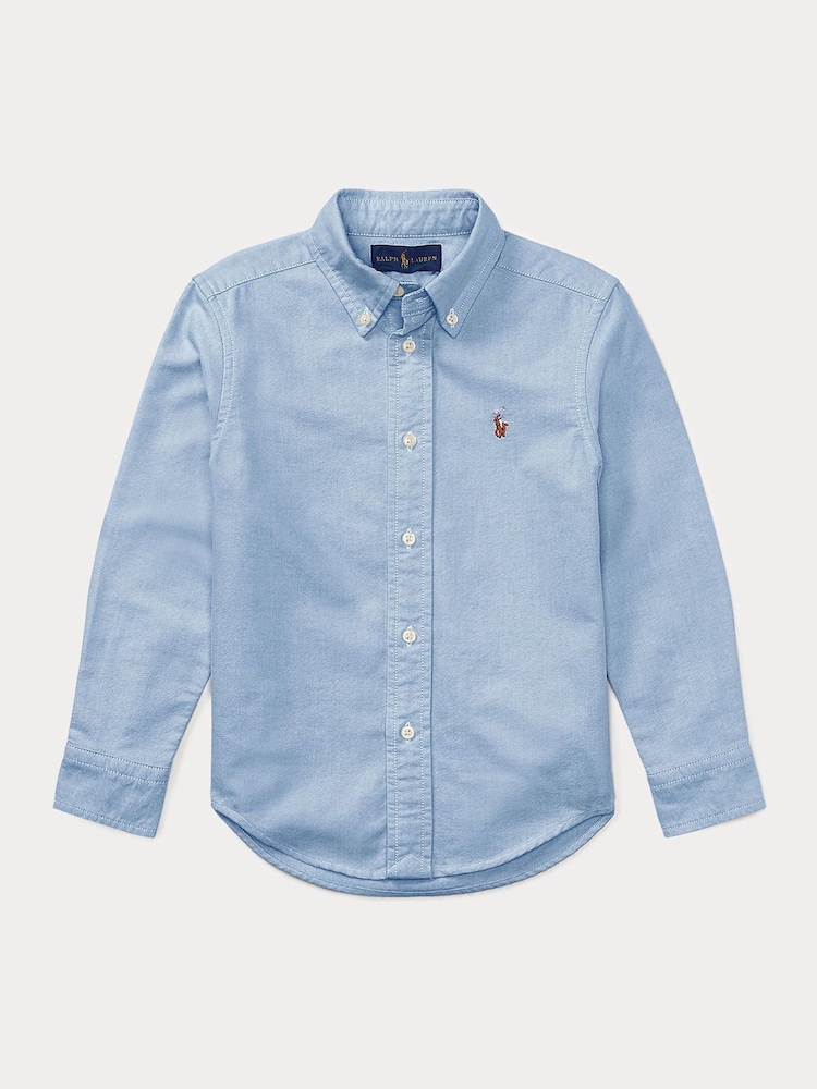 Polo Ralph Lauren Blue Boys Iconic Pony 100% Cotton Oxford Shirt - Image 1 of 2 Polo Ralph Lauren Blue Boys Iconic Pony 100% Cotton Oxford Shirt - Image 1 of 2