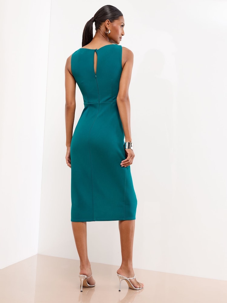 Lipsy Teal Blue Embellished Waist Sleeveless Bodycon Midi Dress - Image 4 of 4