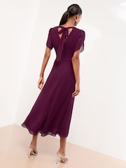 Lipsy Burgundy Red Embellished Cut Out Short Sleeve Pleated Fit And Flare Midi Dress - Image 4 of 4