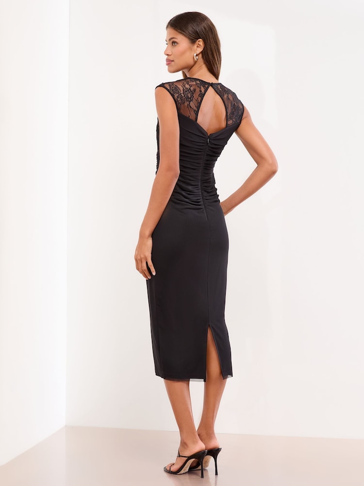 Lipsy Black/Nude Mesh Lace Mix Sleeveless Bodycon Midi Dress - Image 4 of 4