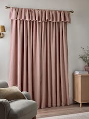Pink Brushed Stripe Ruffle Top Fold Over Lined Curtains - Image 2 of 5