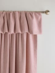 Pink Brushed Stripe Ruffle Top Fold Over Lined Curtains - Image 4 of 5
