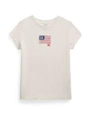 Polo Ralph Lauren Cream Girls Icon Flag Logo T-Shirt - Image 1 of 2