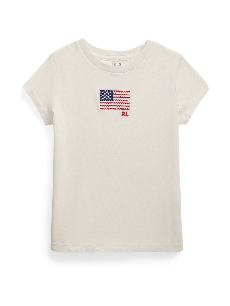 Polo Ralph Lauren Cream Girls Icon Flag Logo T-Shirt - Image 1 of 2