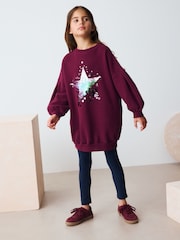 Burgundy Red Sequin Star Jumper Dress (3-16yrs) - Image 1 of 3