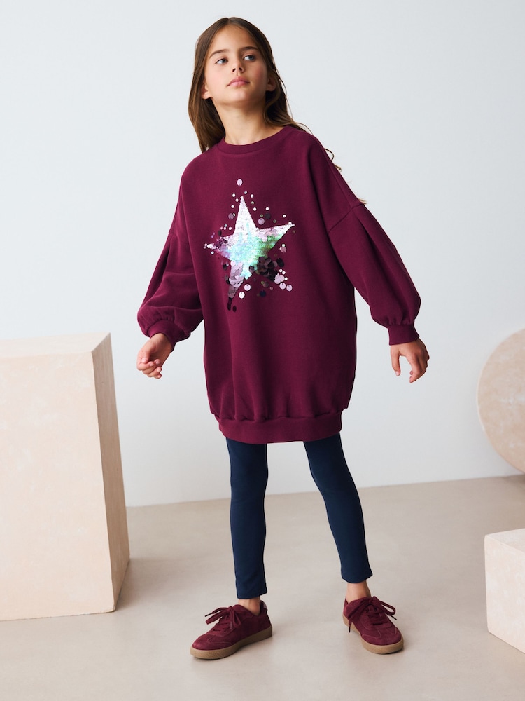 Burgundy Red Sequin Star Jumper Dress (3-16yrs) - Image 1 of 3