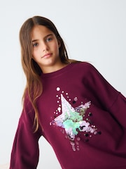 Burgundy Red Sequin Star Jumper Dress (3-16yrs) - Image 2 of 3