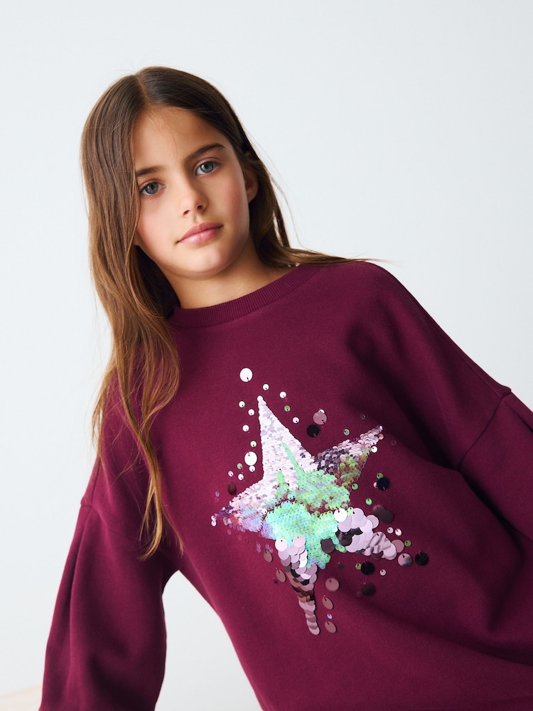 Burgundy Red Sequin Star Jumper Dress (3-16yrs) - Image 2 of 3